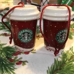 Set of Two Starbucks go cup red holiday Christmas 2007 ornaments